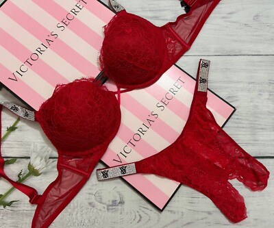 Vs Set Victoria's Secret VS Shine Strap +2 cups Lace Push Up Bra Brazilian Set ...