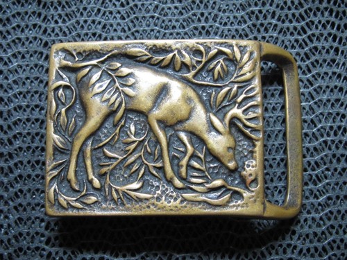 TECH ETHER GUILD WHITETAIL DEER HIPPIE BRASS BELT BUCKLE! VINTAGE! RARE! 1975!