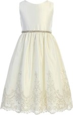 Girls Ivory Metallic Scalloped Lace Flower Girl First Communion Dress Size 2 New