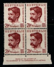 Australia 1949 Henry Lawson imprint block of 4 SG231 Mint