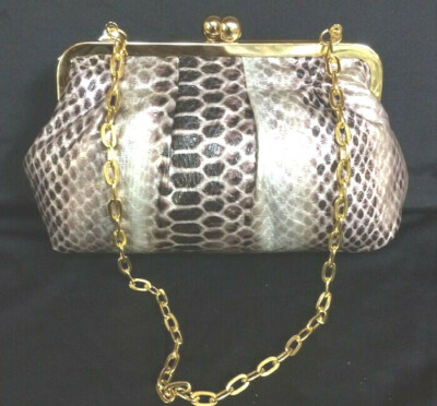 Joan Rivers Beauty bag purple faux snakeskin evening goldtone chain 4 x 7