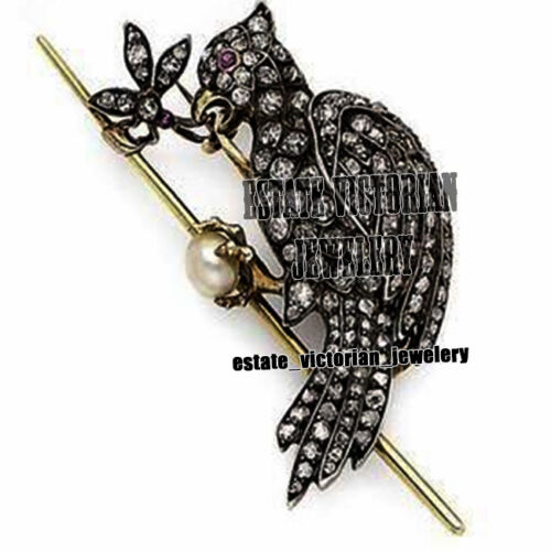 Gorgeous 3.73ctw Rose Cut Diamond Gemstone Silver Victorian Bird Brooch Jewelry - Picture 1 of 1