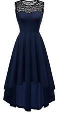 Yoyaker Women's Vintage Lace Sleeveless Hi-Lo Cocktail Party Pleated Swing Dress