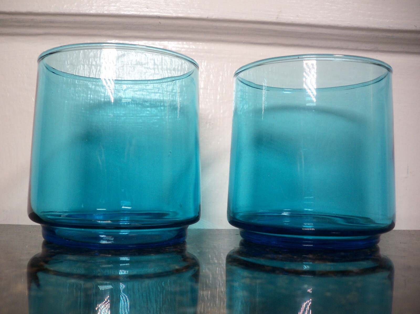 2 pc Set of Anchor Hocking Finlandia Flat 5oz Aqua Blue Glasses Juice