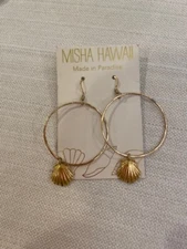 Misha Barton gold hoop earrings with shells - great for beach!