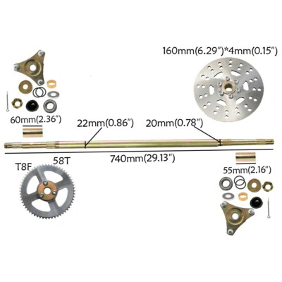 Kit d'essieu pour kart 32 Silscvtt Essieu arrière en alliage avec disques de frein + aître