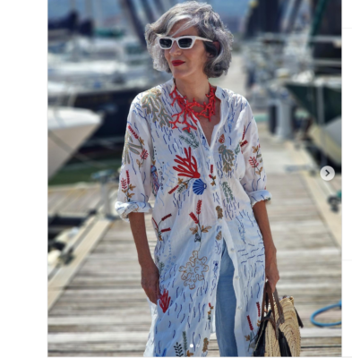 ZARA Women LONG EMBROIDERED shirt dress sea motifs OYSTER WHITE XS