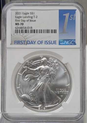 2021 American Silver Eagle T-2 Eagle Landing NGC MS70 First Day Of Issue