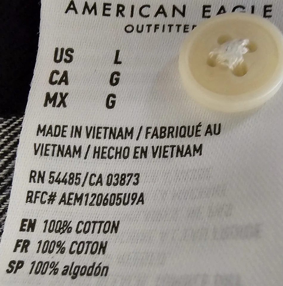 Camisa de hombre American Eagle Outfitters talla L grande negra blanca a cuadros Foto 3 de 4