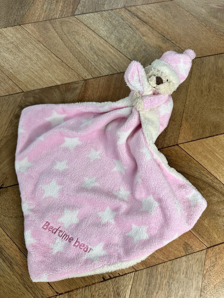 Mothercare Bedtime Bear Baby Comforter Blanket Soft Toy Pink Stars