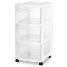 Sterilite Storage Drawer, 3 Drawer Slim Plastic Storage Cart with Clear Pull Out