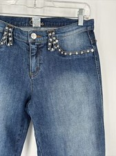 VTG Cache Y2K Low Rise Embellished Bling Waist Jeans Sz 8 Flare Stretch