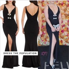 New Dress The Population Viola Crepe Maxi Gown Rhinestone Bows Small Black