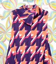 Issey Miyake Pleats Please Inspired Colorful Houndstooth Purple Pink White Dress