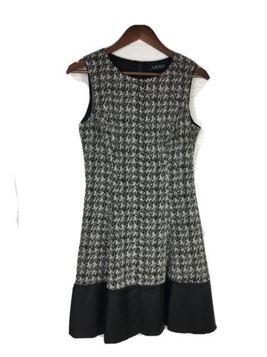 Lauren Ralph Lauren Dress 8 Sleeveless Black White Tweed Faux Leather Classic - Picture 1 of 9