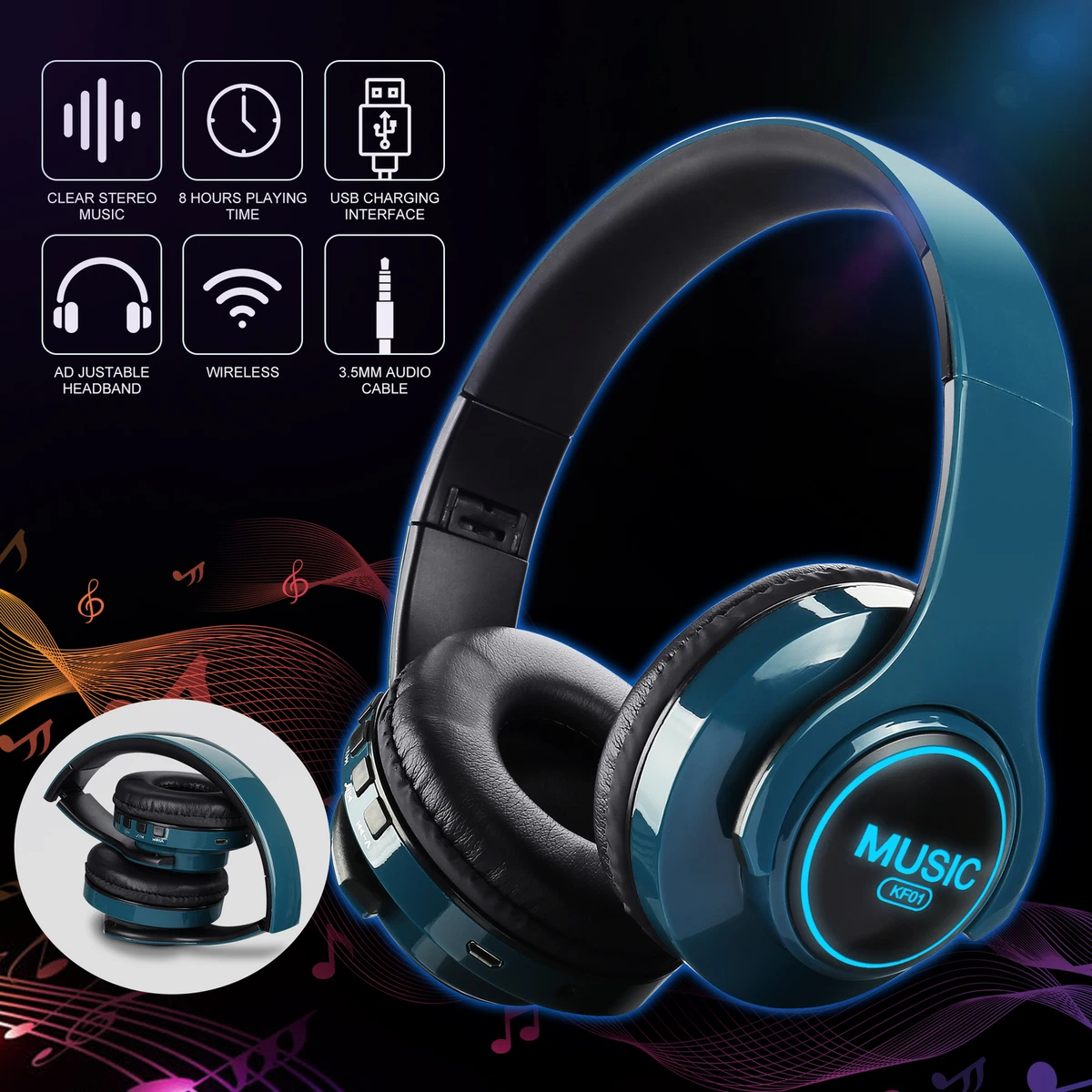 Wireless Headphones Over Ear$wireless Stereo Headsets Earbuds With Built-in  Mic,volume Control$foldable Portable Wireless Bluetooth Headset For Music