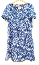 ESPRIT blue & white size US 14 UK 18 cotton dress, pullover FLORAL, embroidered