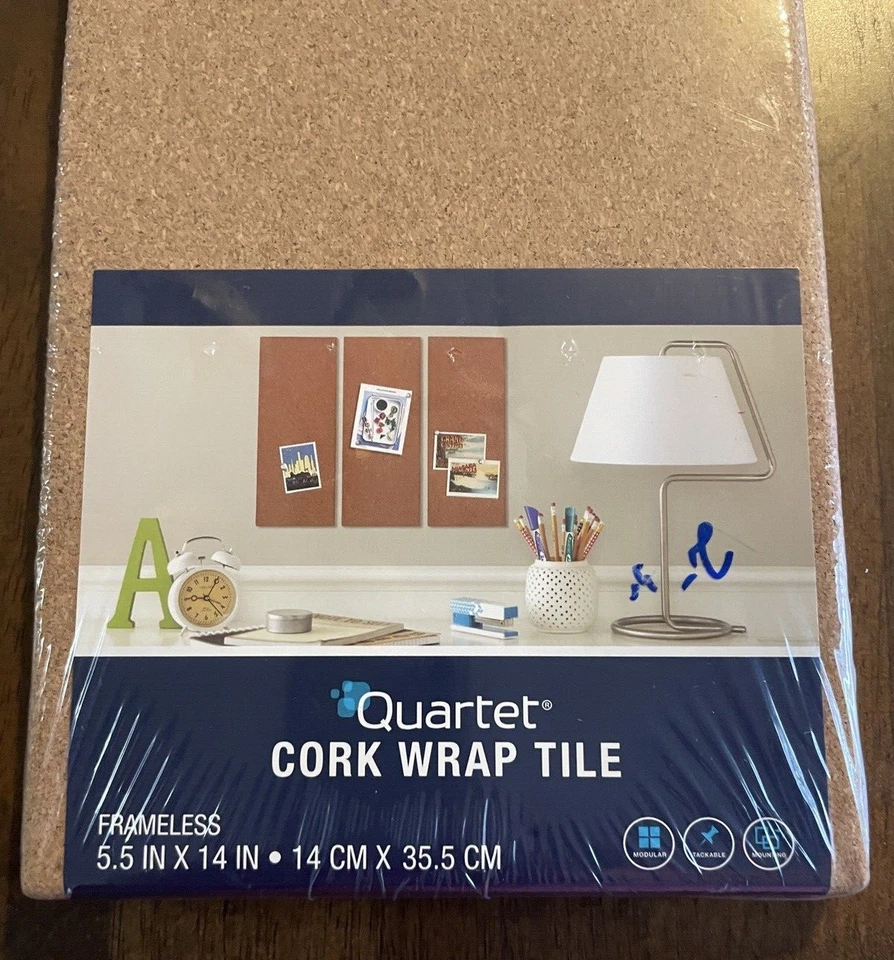Bulletin Board Cork Wrap Tile Frameless Quartet Brand 5.5 In x 14 In NIP Sealed - Image 2 of 4