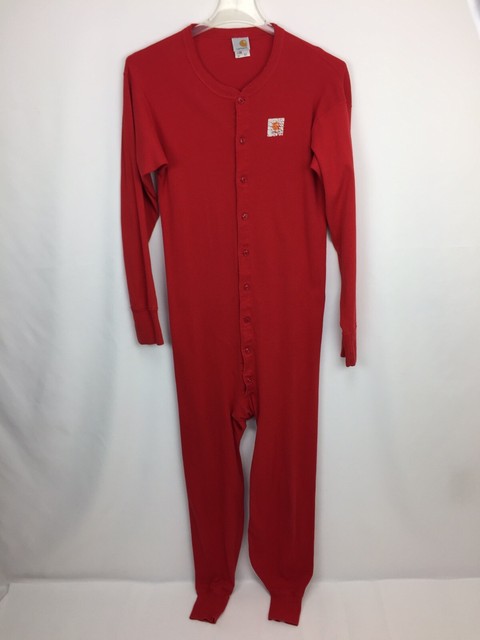 Vintage Men s Carhartt Long Johns Red One Piece Button Up Long 