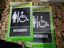 2 Braille Handicap Women Restroom Sign Hy-Ko Products 6x9 Self Adhesive USA NEW
