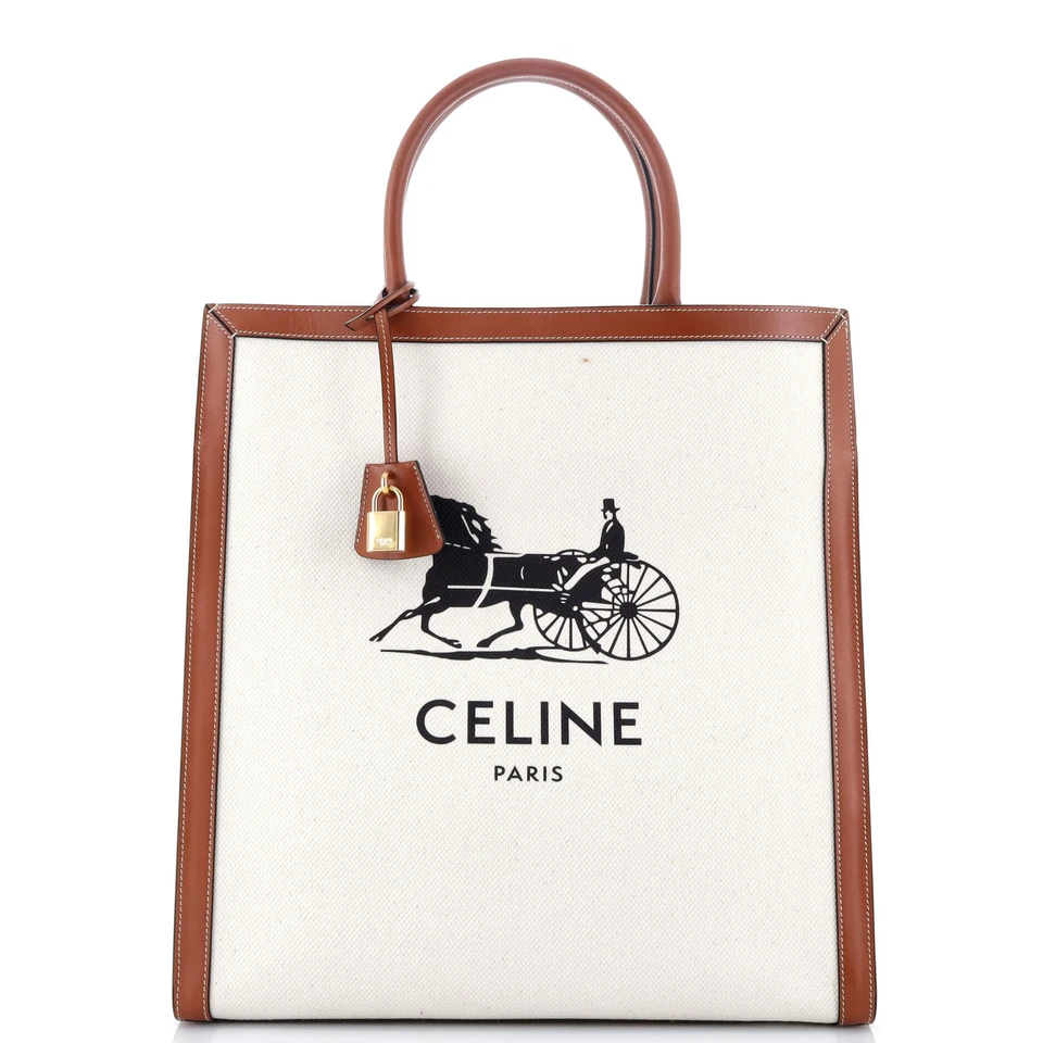 Celine Sulky Vertical Cabas Tote Canvas with Leather Large