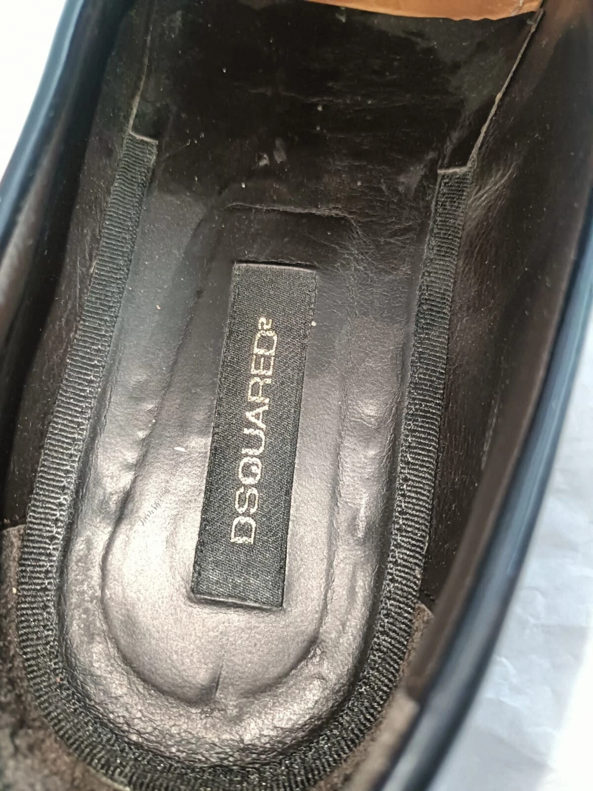 DSQUARED2 Mocassini abiti da smoking in pelle verniciata nera US 11 EU 44 scarpe fatte a mano