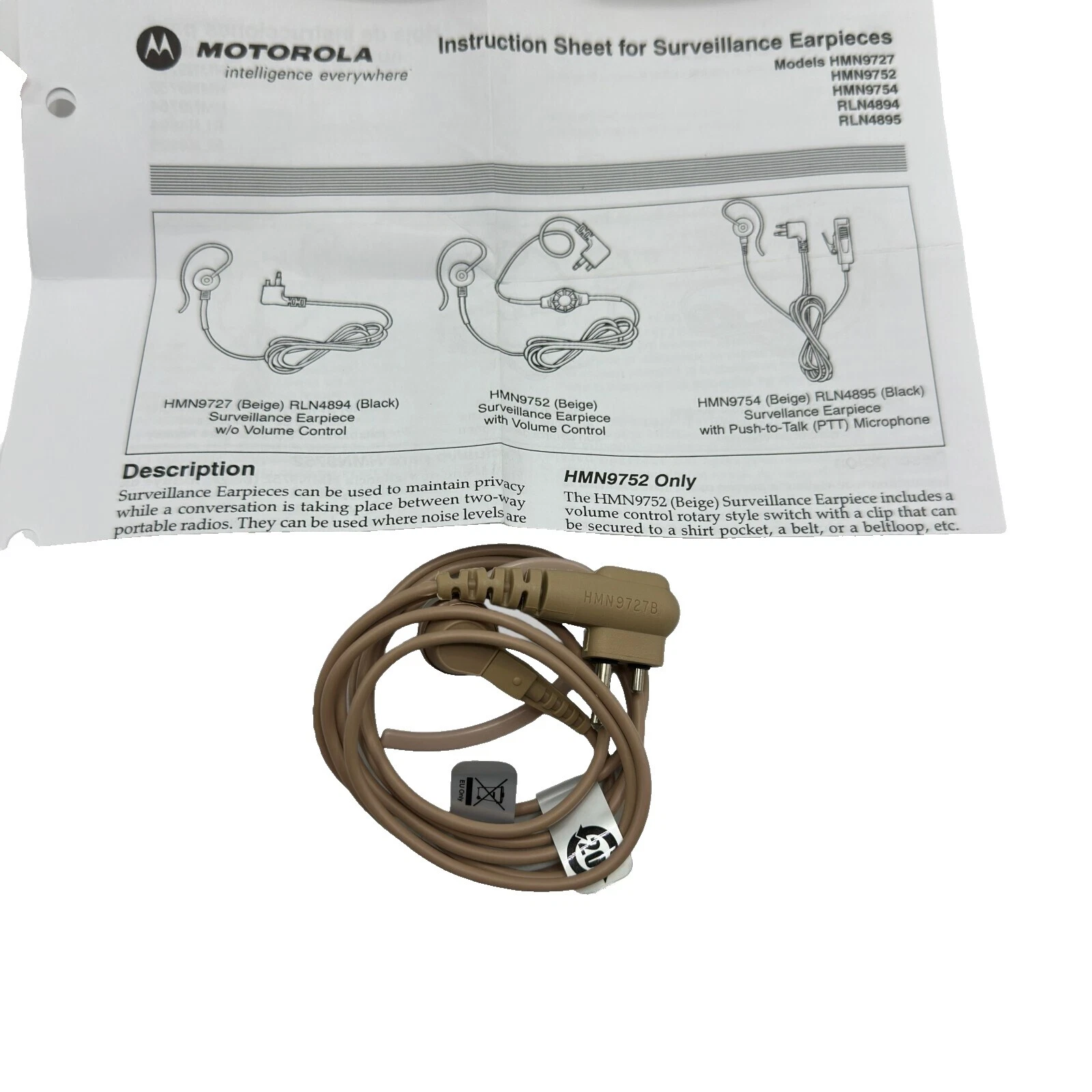 Motorola Radio Communication Headsets & Earpieces with Volume Control