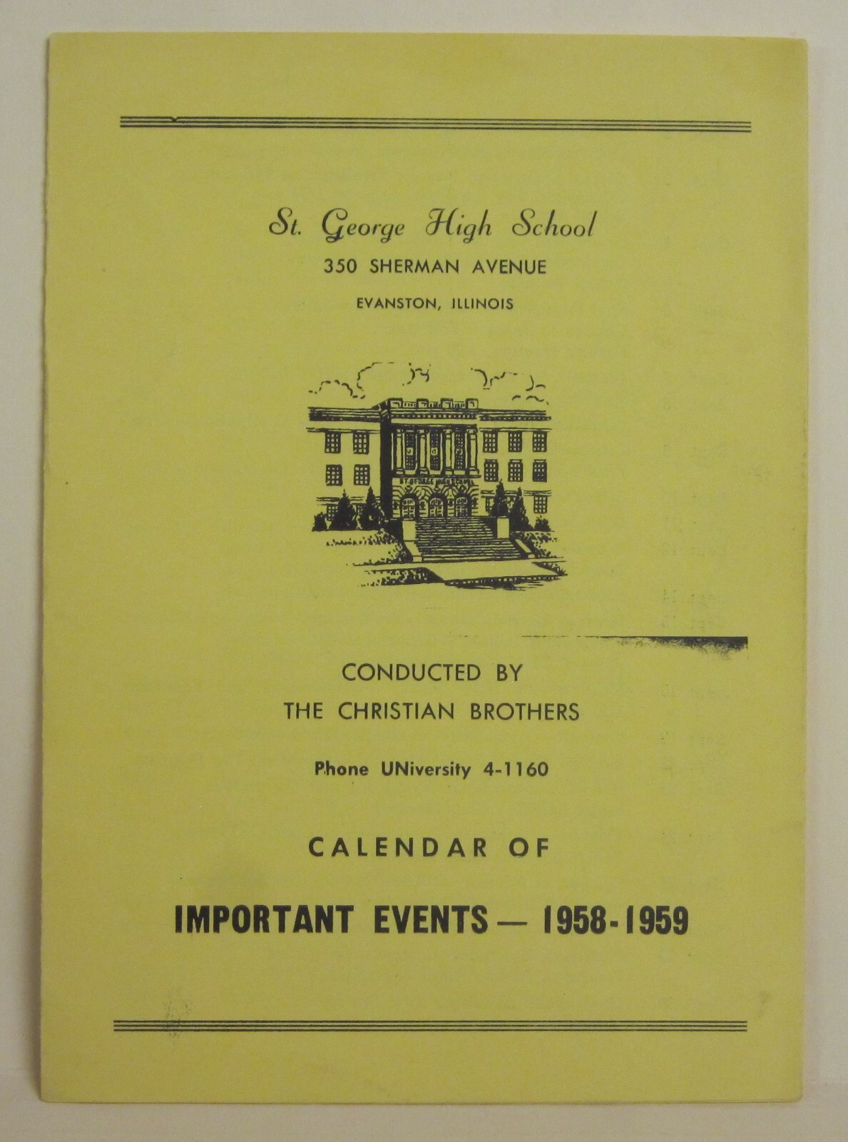 1958-1959 St. George High School Calendar of Important Events Evanston, IL  | eBay