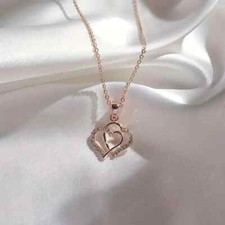 Simple Fashion Irregular Double Heart Pendant Necklace Sparkling Rose Golden New