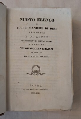 NEUE LISTE VON GELÜBDEN UND TADELSWEISEN LORENZO MOLOSSI PARMA 1839