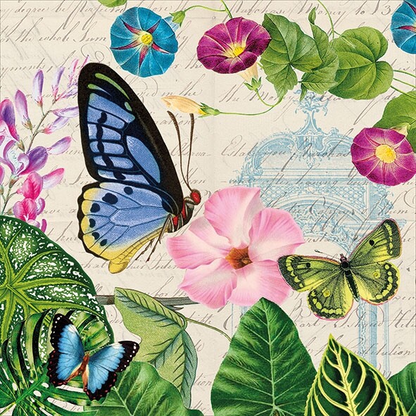 4 x Single Paper Table Napkin/33cm/3-Ply/Decoupage/Butterflies in Flowers