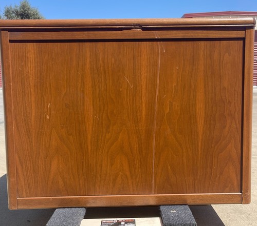 Leopold Vintage Mid-Century Modern Walnut Desk With Brass Hardware - Picture 12 of 24