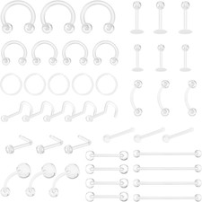 48Pcs Clear Piercing Retainers Kit: Acrylic Septum Retainer, Clear Nose Studs