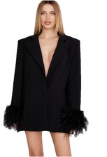 NWOT! $239 House of CB London Esme Oversize Black Blazer/Dress-Feather Cuff-sz.L
