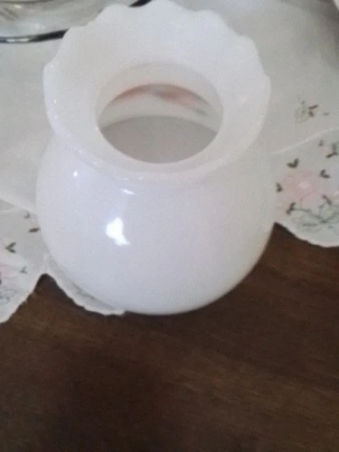 Vintage Rose Glass Lamp Shade  8" Fitter Beautiful! Milk Glass With Ruffle Top