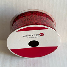 Celebrate It Wire-Edged Red Glitter Christmas Ribbon 1 1/2" x 30 ft