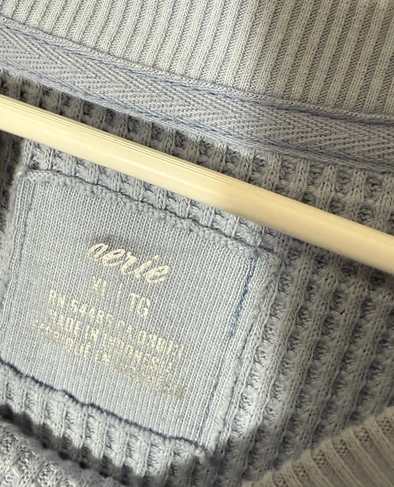 Sudadera Aerie Azul Claro Waffle Mujer XL Gran Tamaño Slouchy Cuello Redondo Acogedora Foto 2 de 4