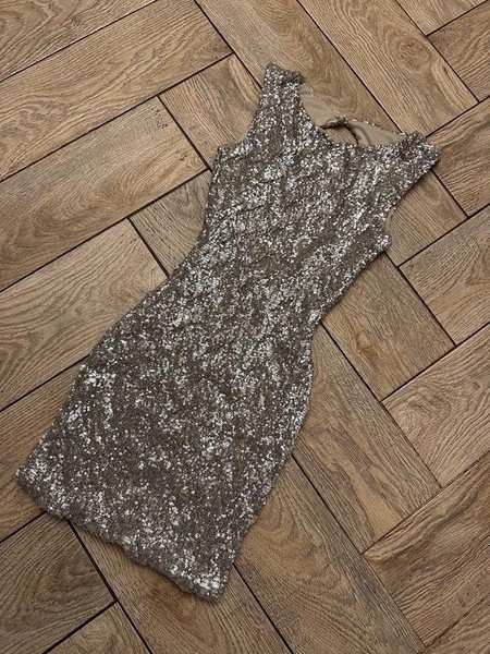 Women Jane Norman Dress Silver Silk 34 / XS / 42