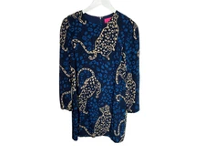 Lilly Pulitzer Tyra Long Sleeve Silk Dress Low Tide Navy Oversized Easy To Spot