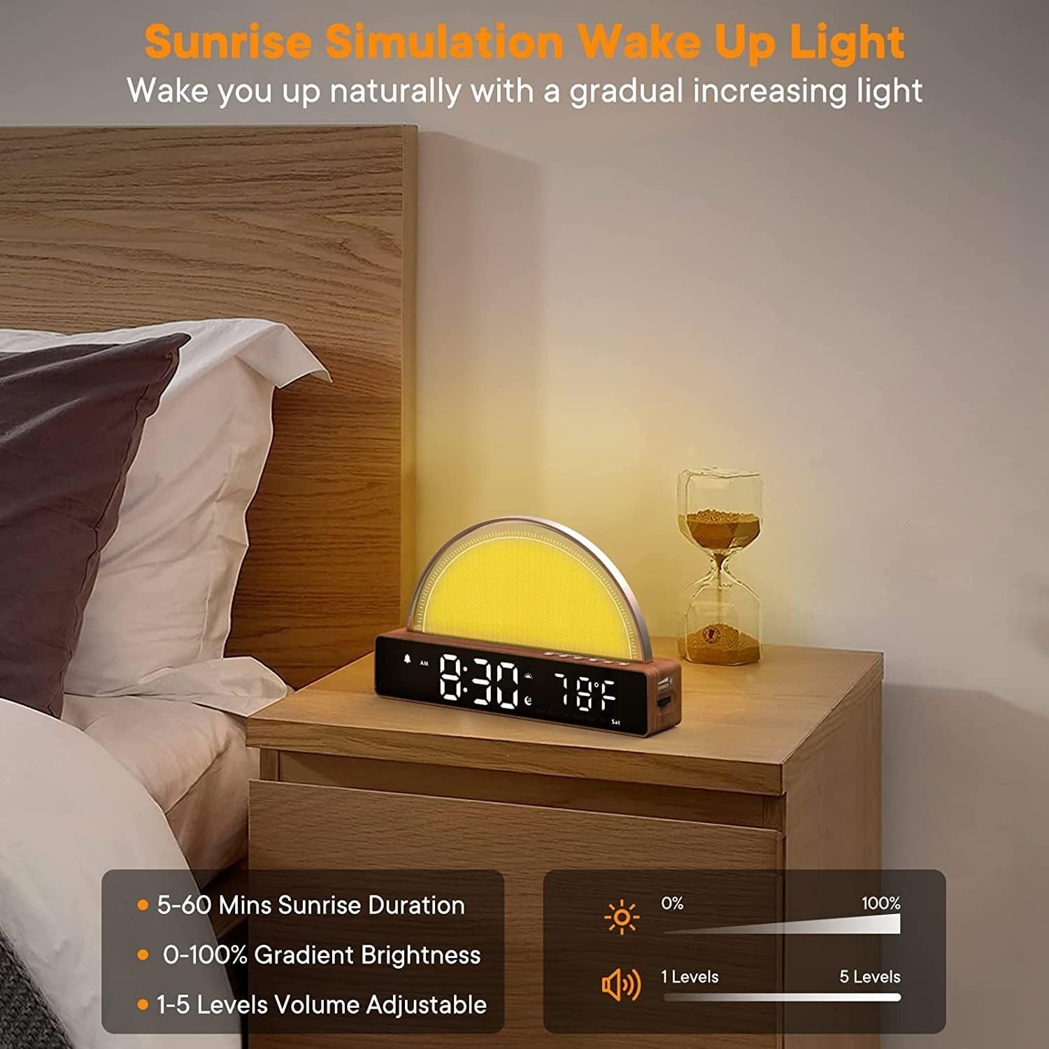 AFEXOA Sunrise Alarm Clock, Wake Up Light with Sunrise Simulation, White Noise M