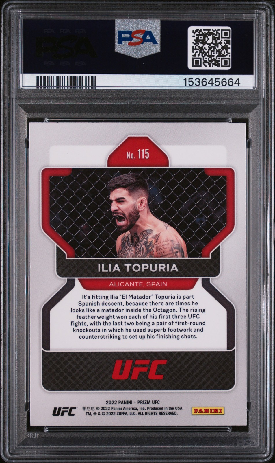 2022 PANINI PRIZM UFC #115 ILIA TOPURIA ROOKIE RC PSA 9 view 2