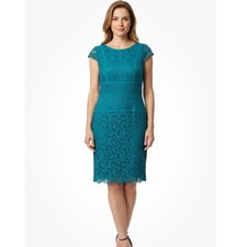Adrianna Papell Lace Sheath Dress Women Size 8 Teal Green Floral Cap Sleeve