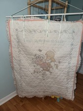 Quilted Embroidered Crib Quilt White precious moments "Now I Lay Me Down"