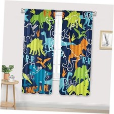 Boys Dinosaur Curtains Rod Pocket 29"W x 63"L Pack of 2 C-blue Green