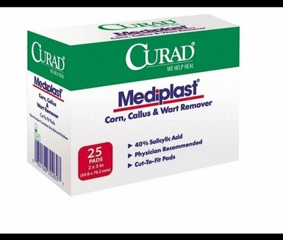 Curad Mediplast Pads Corn Callus Wart Remover 40% Salicylic Acid 2'' x 3'' 25ct