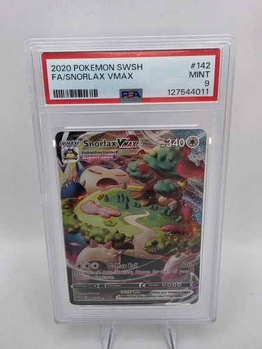 Pokemon TCG Snorlax VMAX Holo Secret Rare Card Sword & Shield Base 206/202 PSA 9