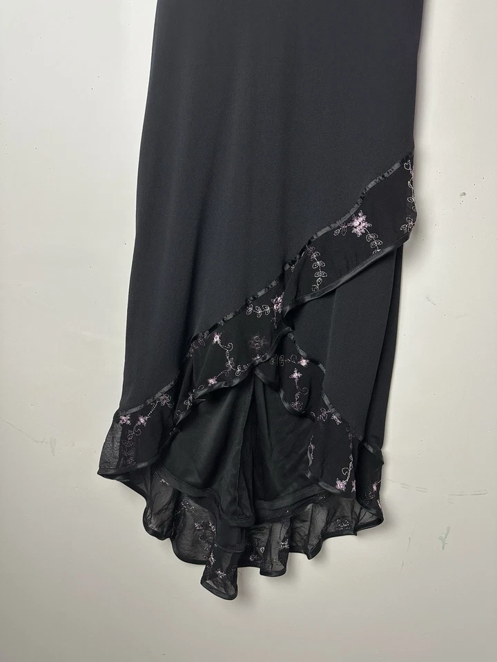 Винтажный Rampage Midi платье с бретелью через шею черный вышивка фея гранж прихоти Y2K 90-х M - Изображение 4 из 4