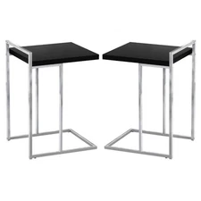 Home Square Thick Wood Panel Top C Side Table in Black and Chrome - Set of 2