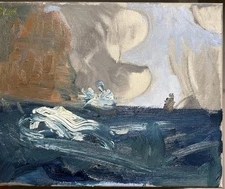 Small 8”x10” Cloud Nautical Seascape Modern Cubism Oil Painting Original