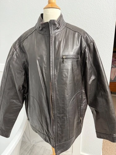 Jos A Bank Black Leather Signature Collection Jacket Size XL Men’s Coat Genuine - product listing photo